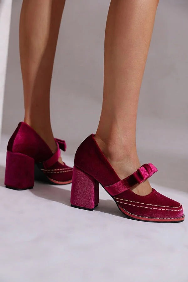 Square-toe Bow High Heels