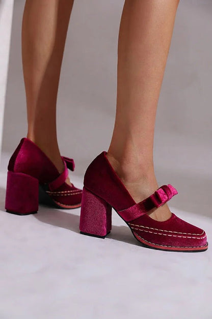 Square-toe Bow High Heels