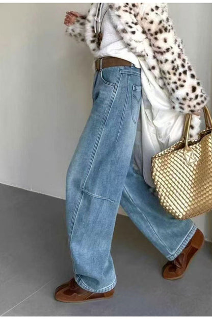 Vintage Fleece Lined Bootcut Wide Leg Loose Jeans