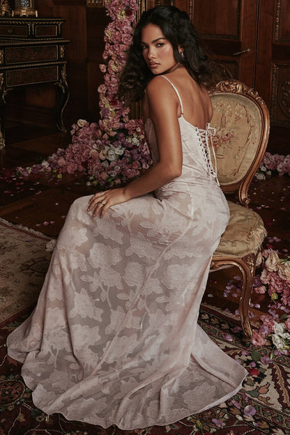 Dainty Lace Spaghetti Strap Tie Waist Prom Dress