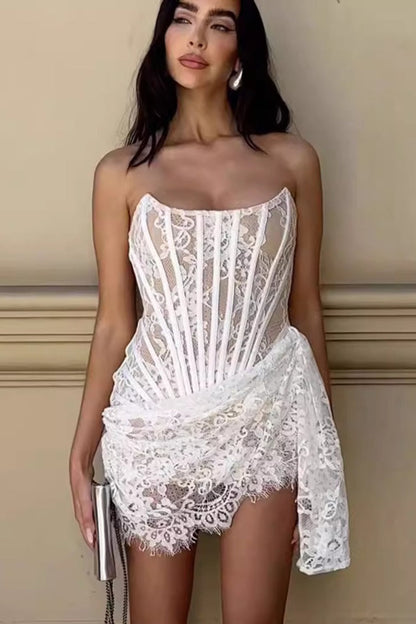 Sheer Mesh Strapless Bodycon Graduation Party Dress