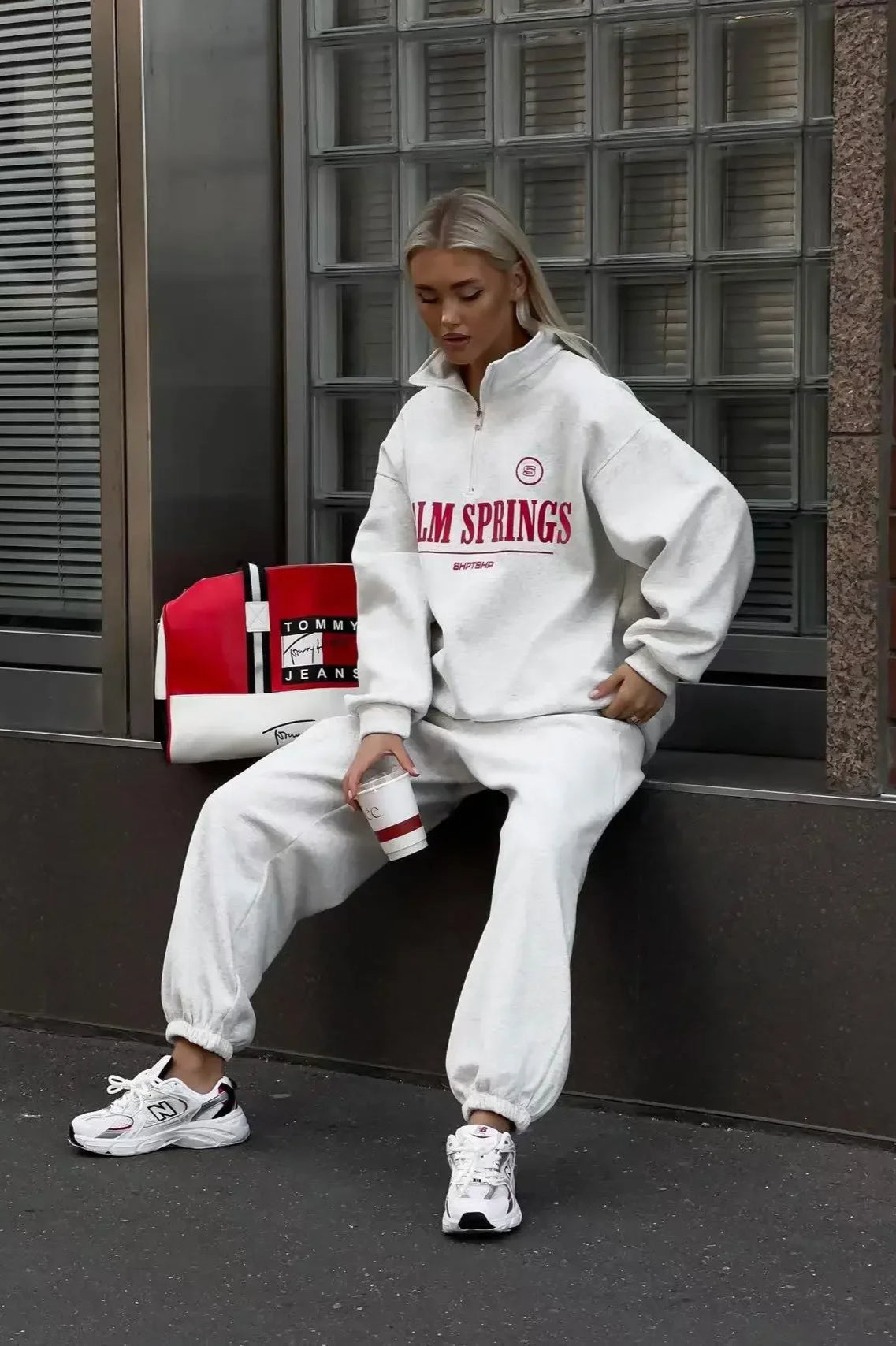 Letter Print Half Zip Hoodie