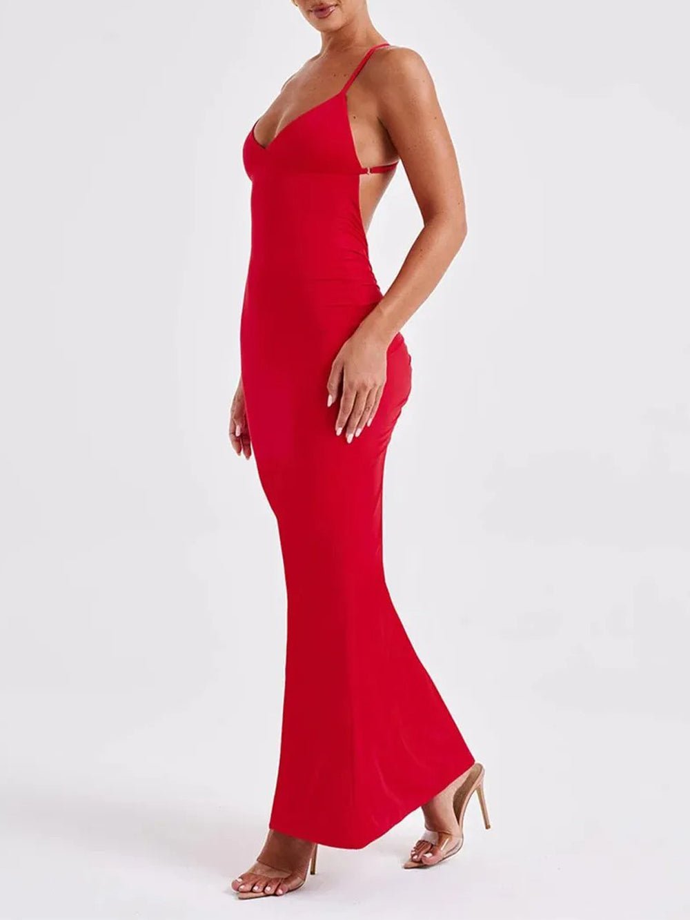 Deep V-Neck Spaghetti Strap Cross Back Mermaid Maxi Dress