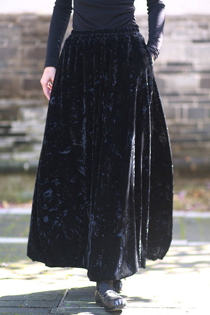 Vintage Velvet Tie Dye Swing Midi Skirt