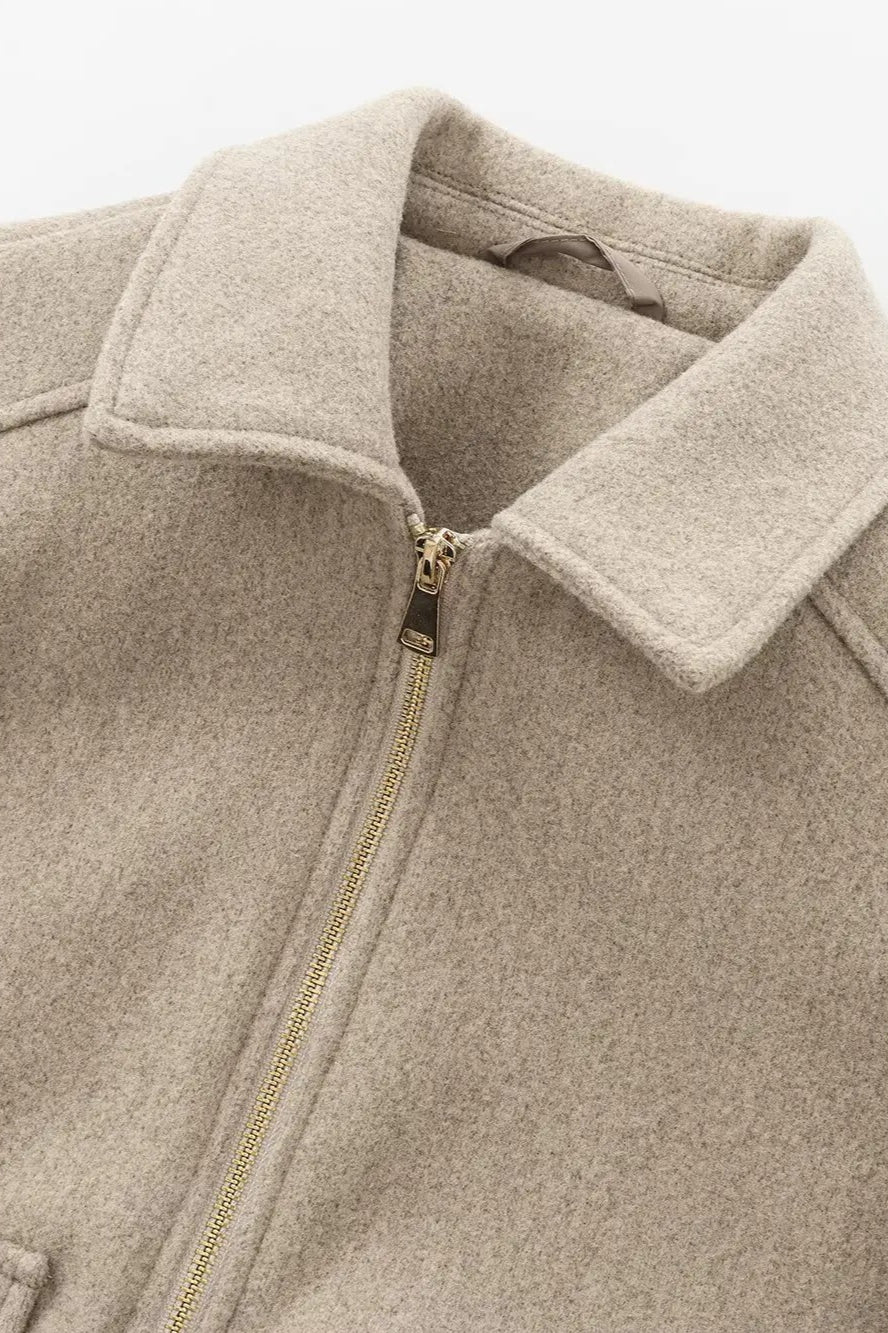 Zipper Pocket Lapel Short Jacket