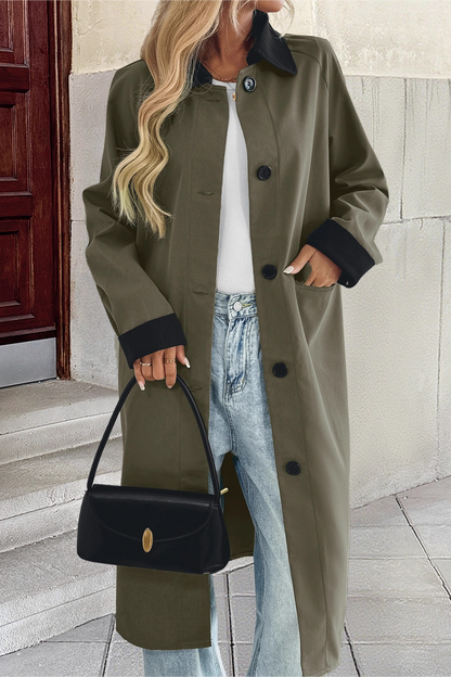 Lapel Color Block Single Breasted Long Office Casual Overcoat