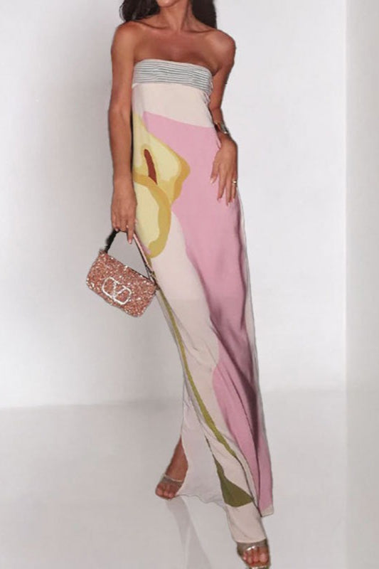 Loose Fit Printed Off Shoulder Vacation Dress