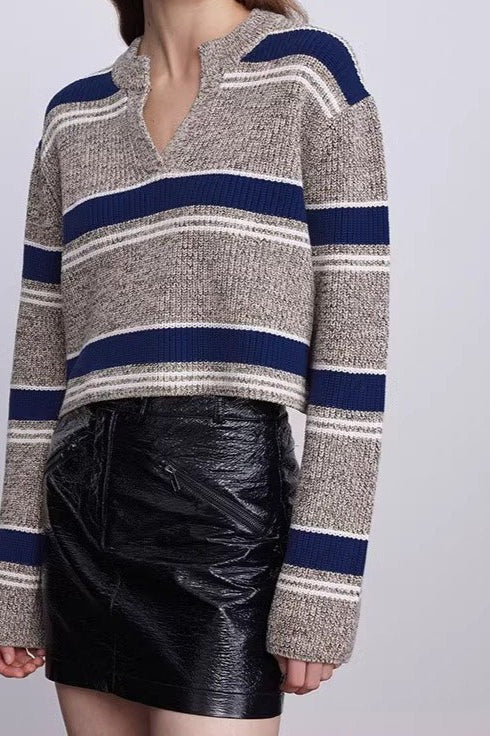 Colorful Striped Knit V-Neck Sweater