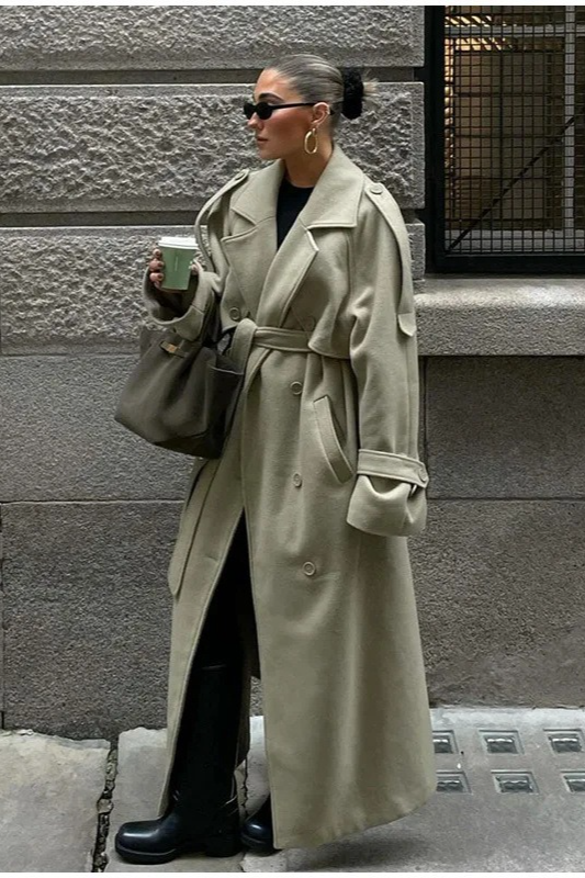 Scarf Accent Woolen Chic Long Overcoat
