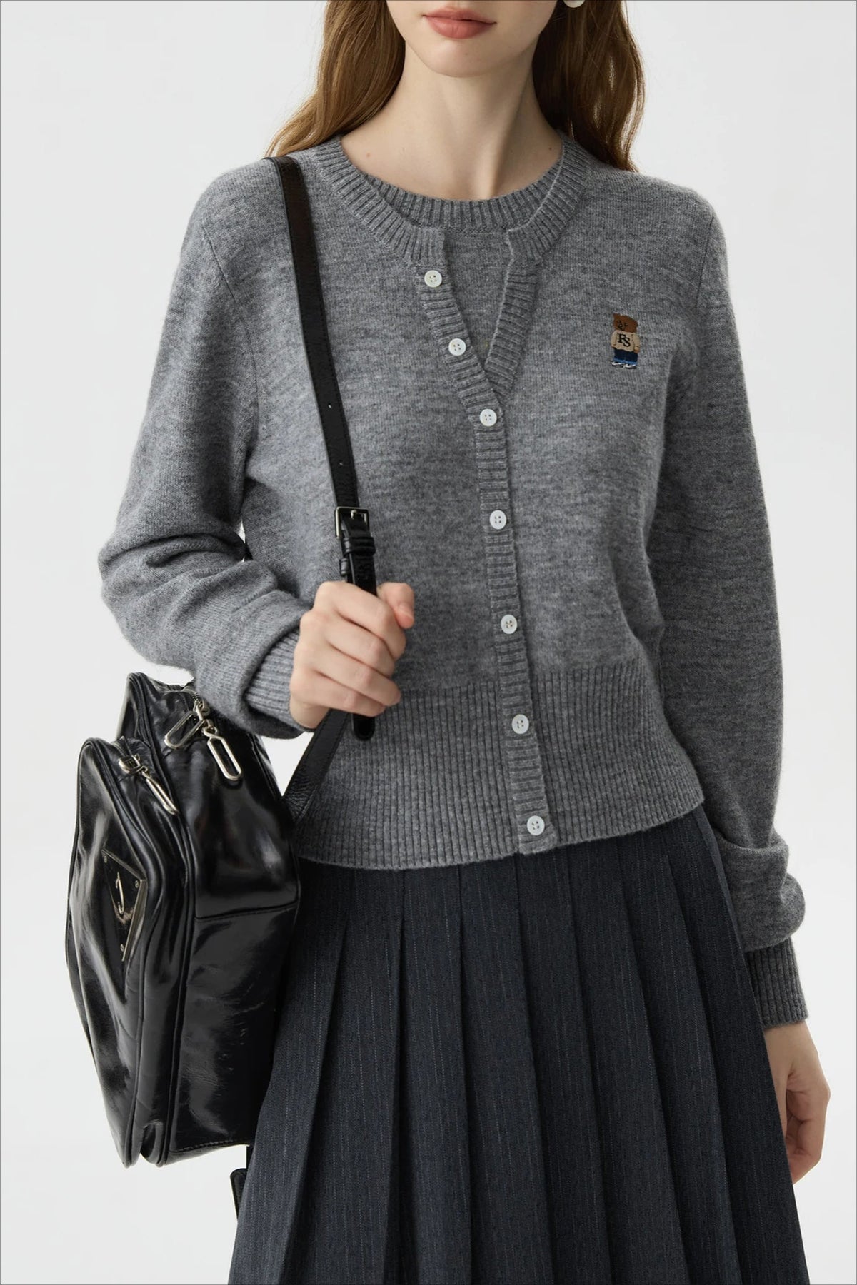 Wool Blend College Style Cardigan