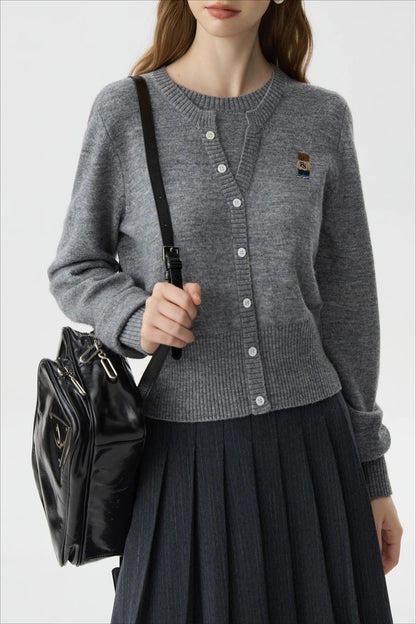 Wool Blend College Style Cardigan