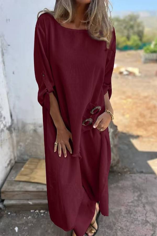 Linen-Style Asymmetrical Long Top + Wide-Leg Pants Set