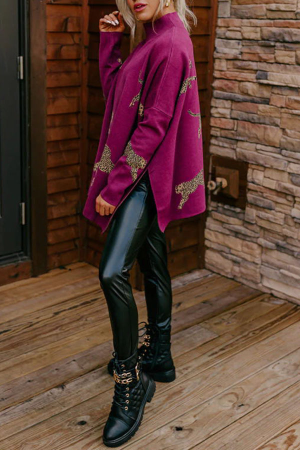 COZY AND KIND LEOPARD SLIT RELAXED SWEATSHIRT