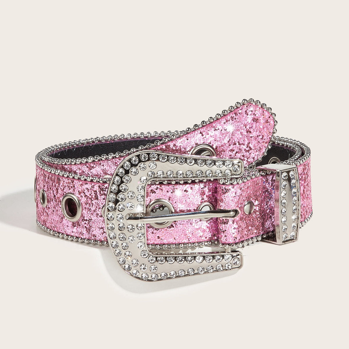 Rhinestone Sequin Wide Denim Belt