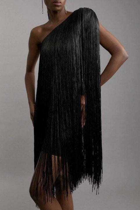 Simple Flowy Fringe Party Cocktail Dress