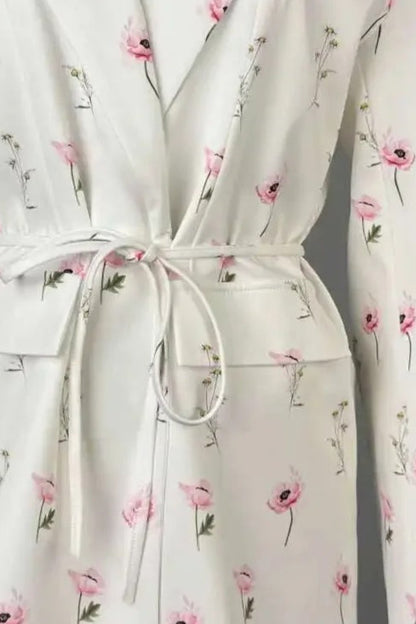 Printed Belted Loose Fit Blazer
