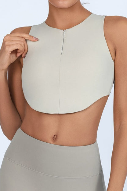 Sports Style Zip Front Crop Top