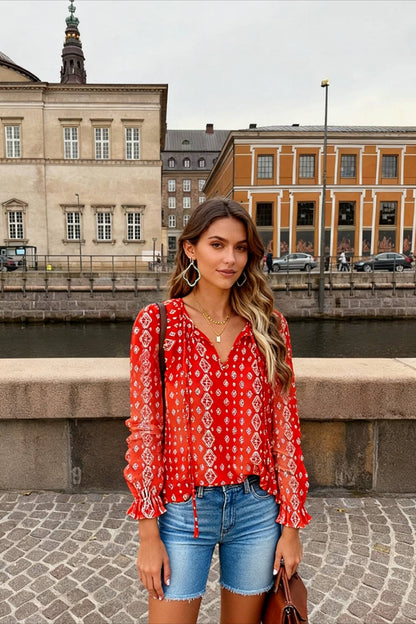V-Neck Flowered Women's Bohemian Dokotoo Top