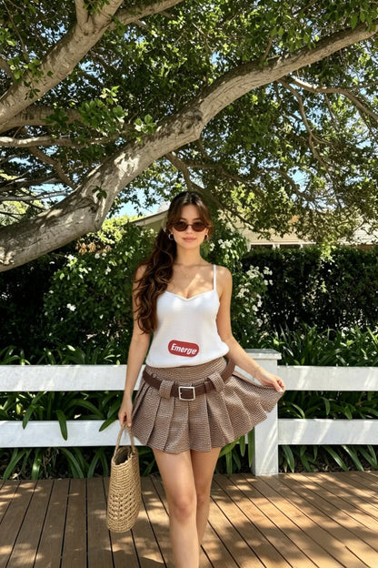 Houndstooth High Waist Pleated Mini Skirt