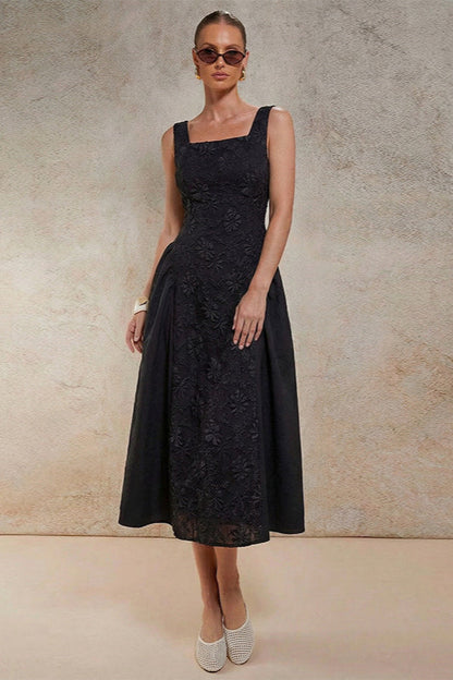 Embroidered Sleeveless Midi Dress