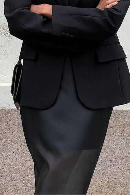 Double Layer Sheer Black High Slit Bodycon Skirt