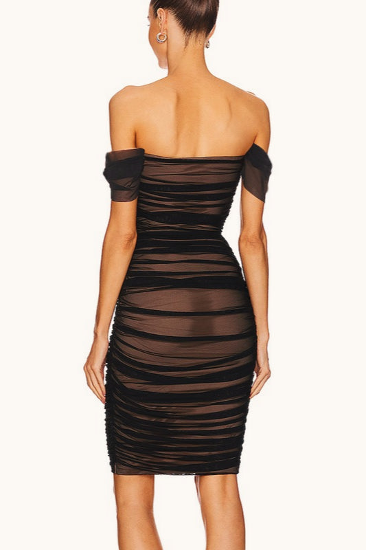 Off Shoulder Strapless Mesh Chic Cocktail Dress