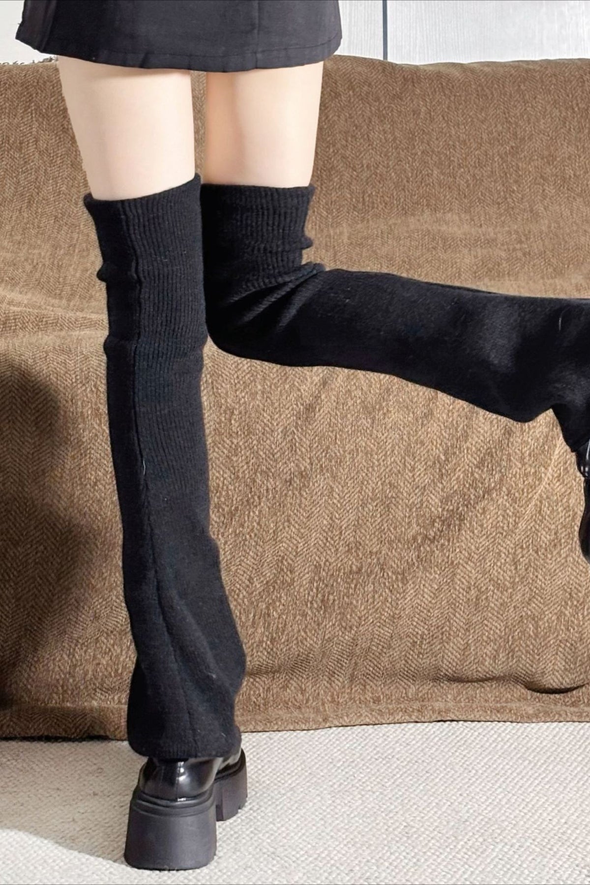Ribbed Knit Bell Bottom Long Leg Warmers