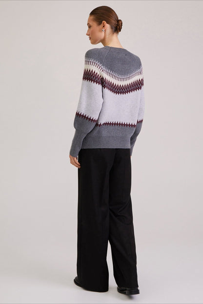 Patchwork Crew Neck Knit Sweater