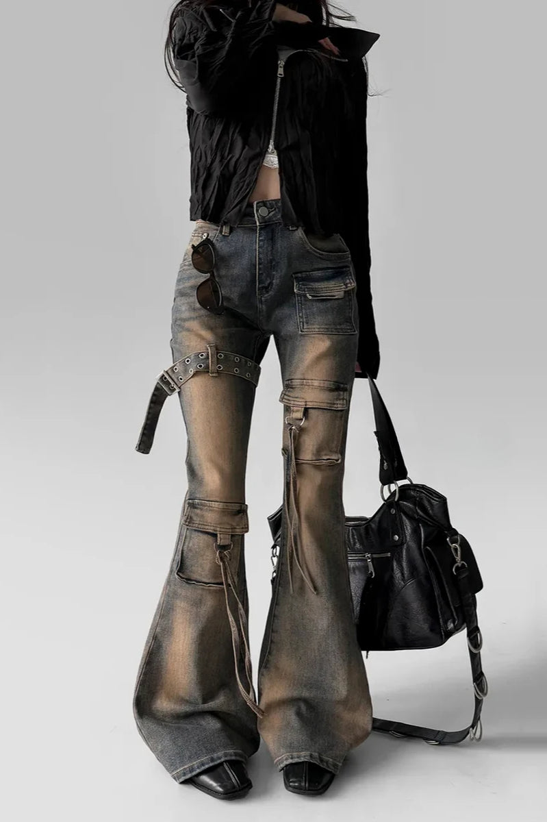 Low Waist Flare Cargo Jeans