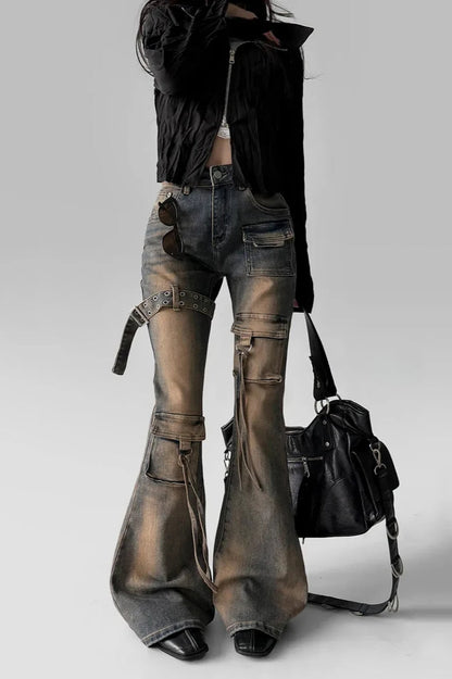 Low Waist Flare Cargo Jeans