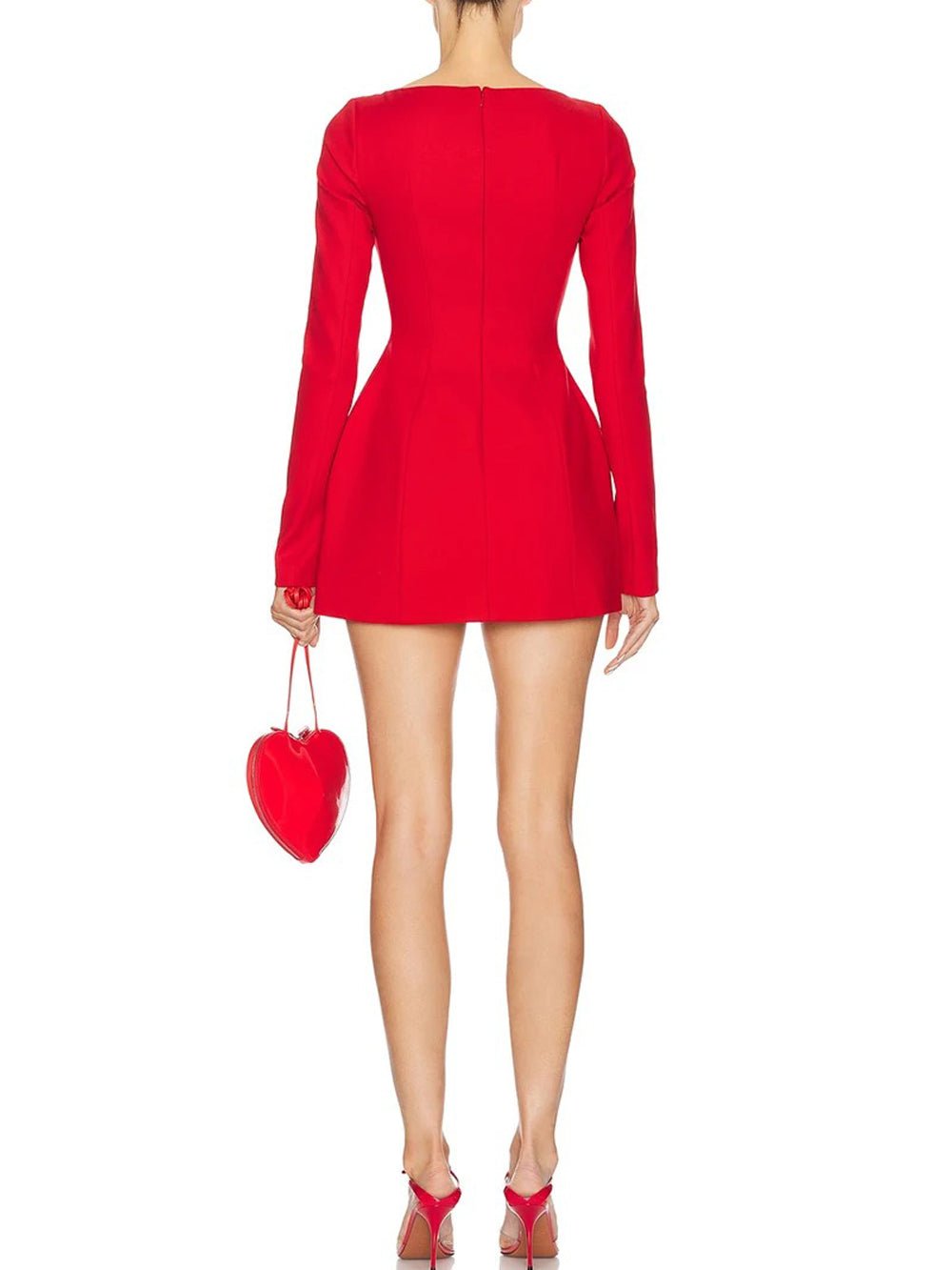 Boat Neck Long Sleeve Princess Seam Bow Pocket A-Line Mini Dress