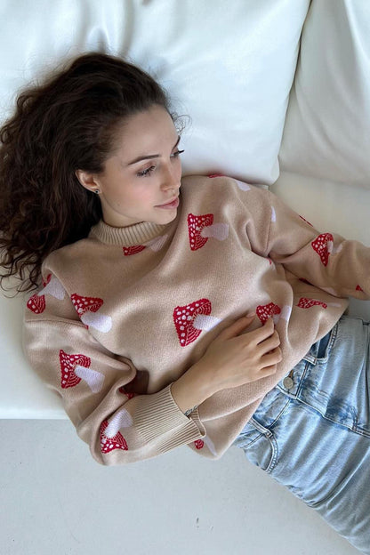 Mushroom Print Knit Sweater