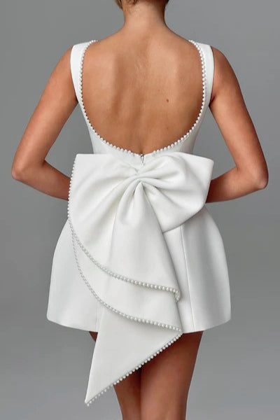Pearl Bow Backless Mini Birthday Dress