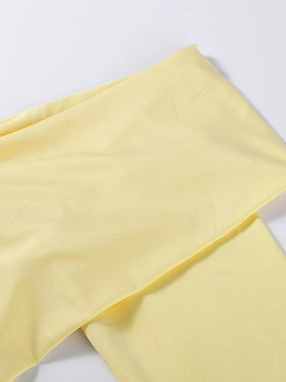 Yellow Off Shoulder Mesh Long Sleeve Knotted Drape Maxi Gown