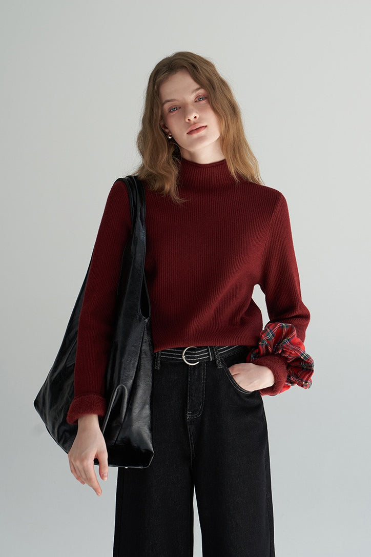 Mock Neck Fleece Lined Knit Top