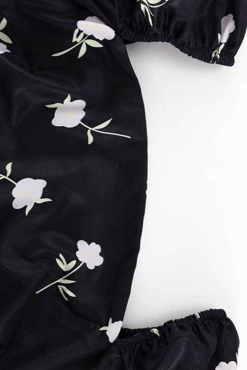 Off Shoulder Puff Sleeve Slim Floral Dress