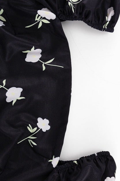 Off Shoulder Puff Sleeve Slim Floral Dress