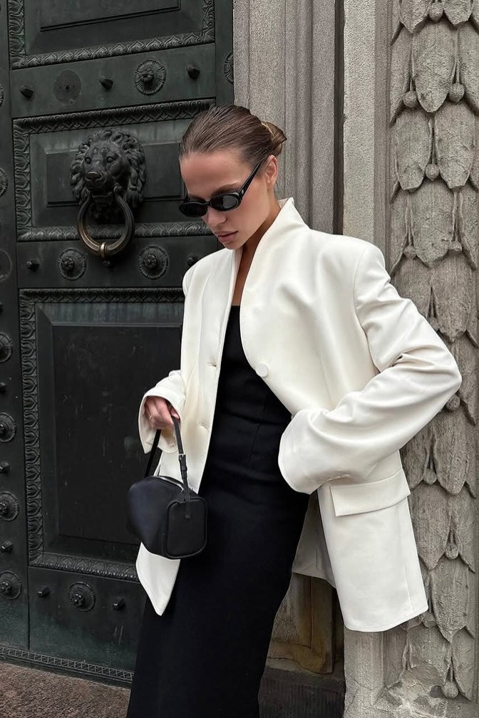 Elegant Stand Collar Slim Blazer