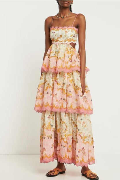 Tiered Fringe Crop Embroidered Tank Boho Dress