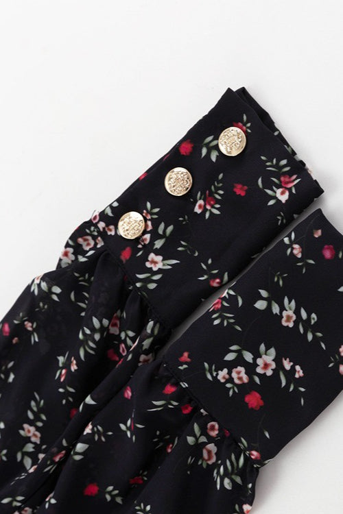 Ruffle Collar Long Sleeve Floral Dress