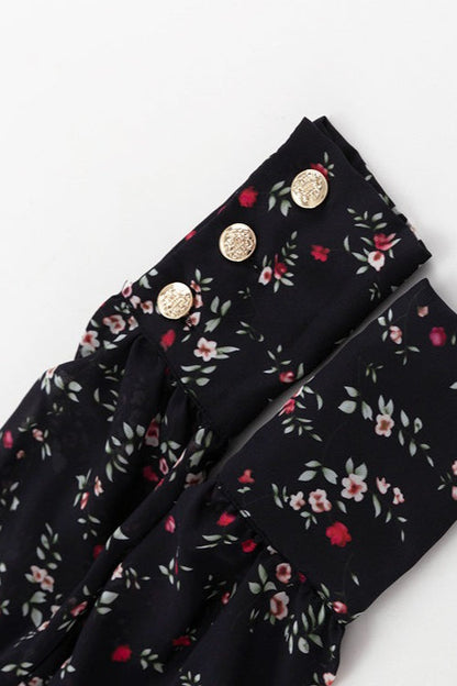 Ruffle Collar Long Sleeve Floral Dress