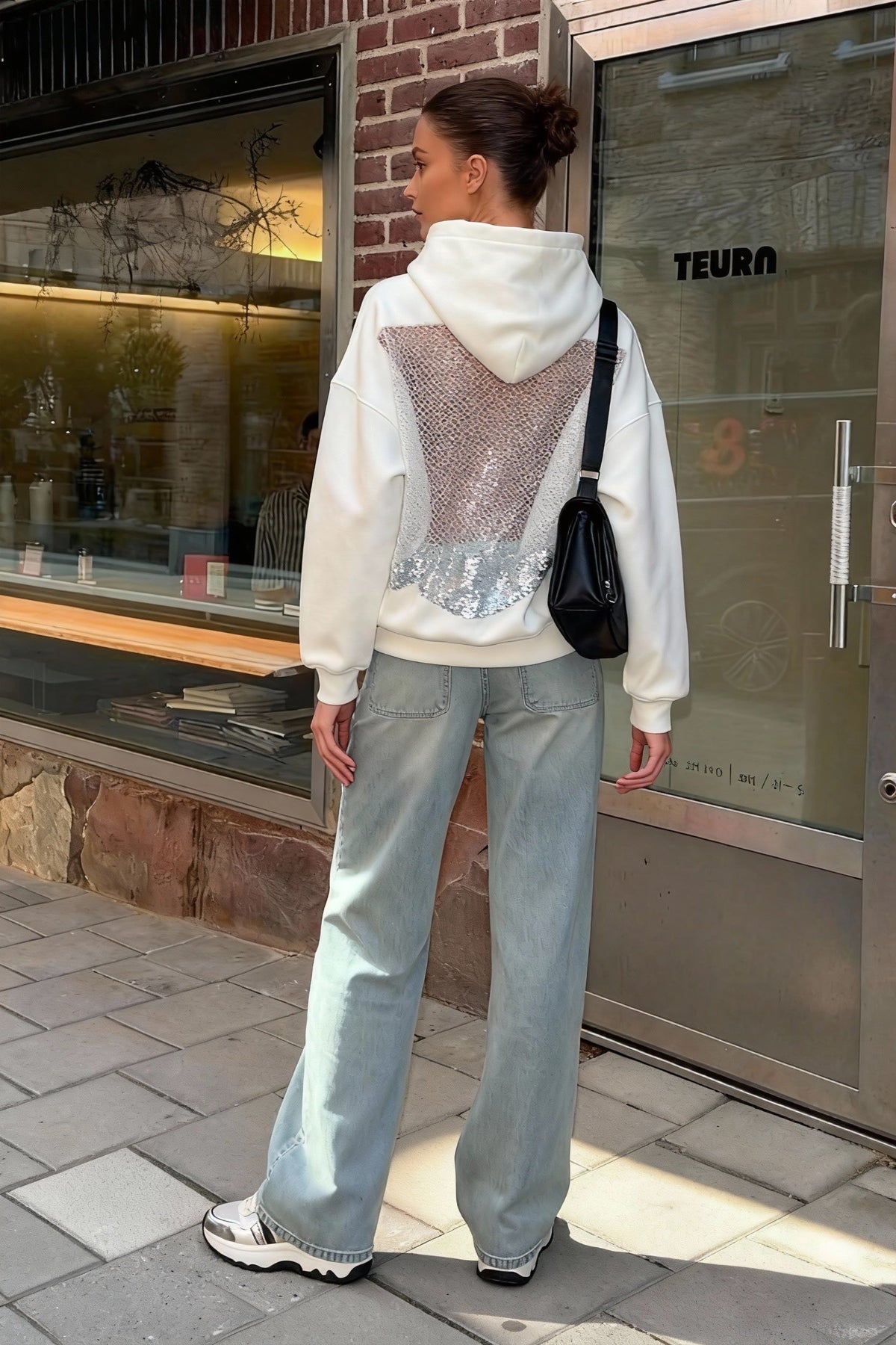 Sheer Mesh Panel Long Sleeve Hoodie