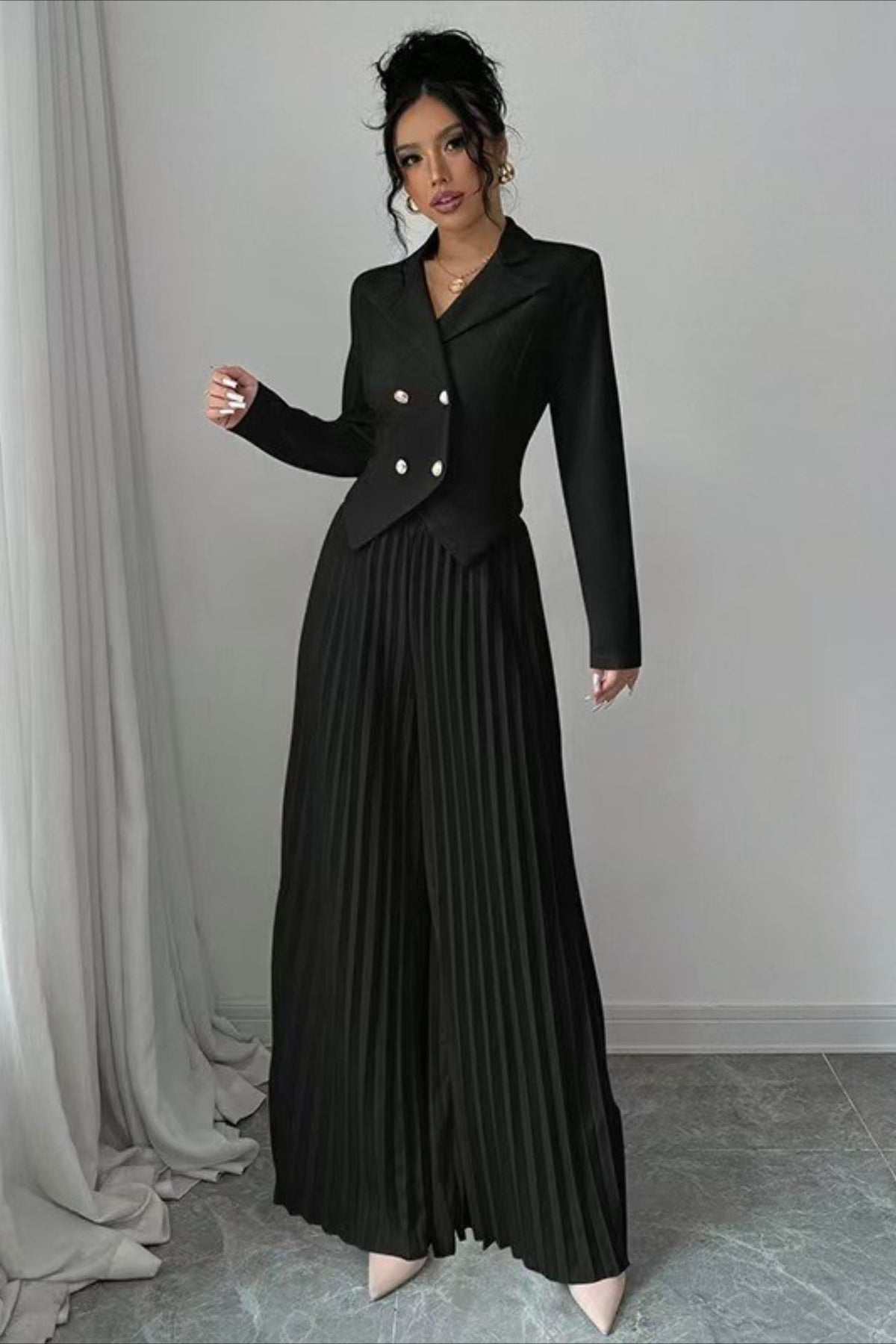 Tailored Pleated Two Piece Blazer Pants Set