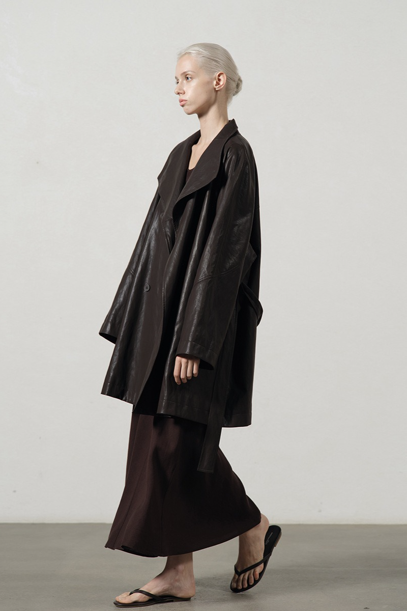 PU Leather Mid Length Trench Style Overcoat