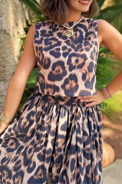 Casual leopard print two piece suit