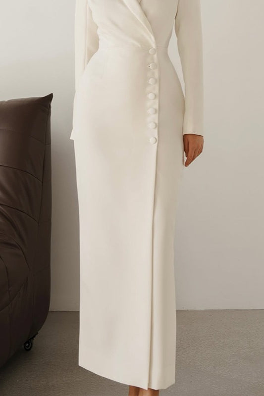 Solid Color Buttoned Work Dress