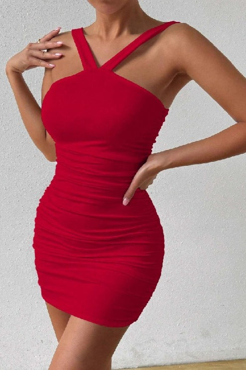 Milk Silk Cross Strap Bodycon Cocktail Dress