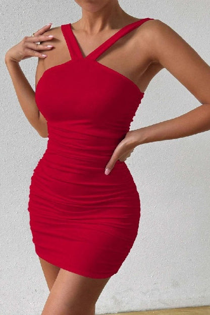 Milk Silk Cross Strap Bodycon Cocktail Dress