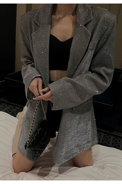 Chic Single-Breasted Sequin Blazer