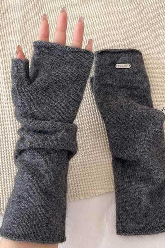 Long Raccoon Fur Knit Fingerless Gloves